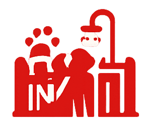 Icon of a person throwing trash into a bin with a dog nearby.