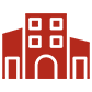 Red architectural symbol on dark backdrop
